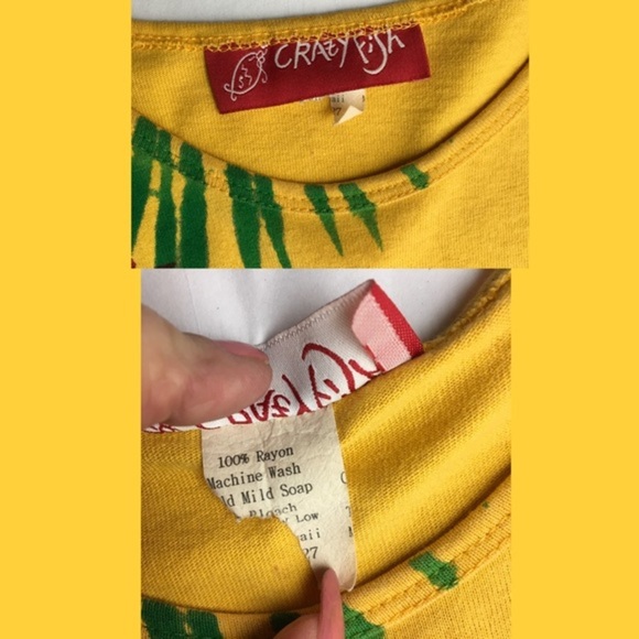 Vintage 90’s Yellow Swing Dress Floral Hand Painted Hawaiian Pockets Women M - Picture 14 of 15